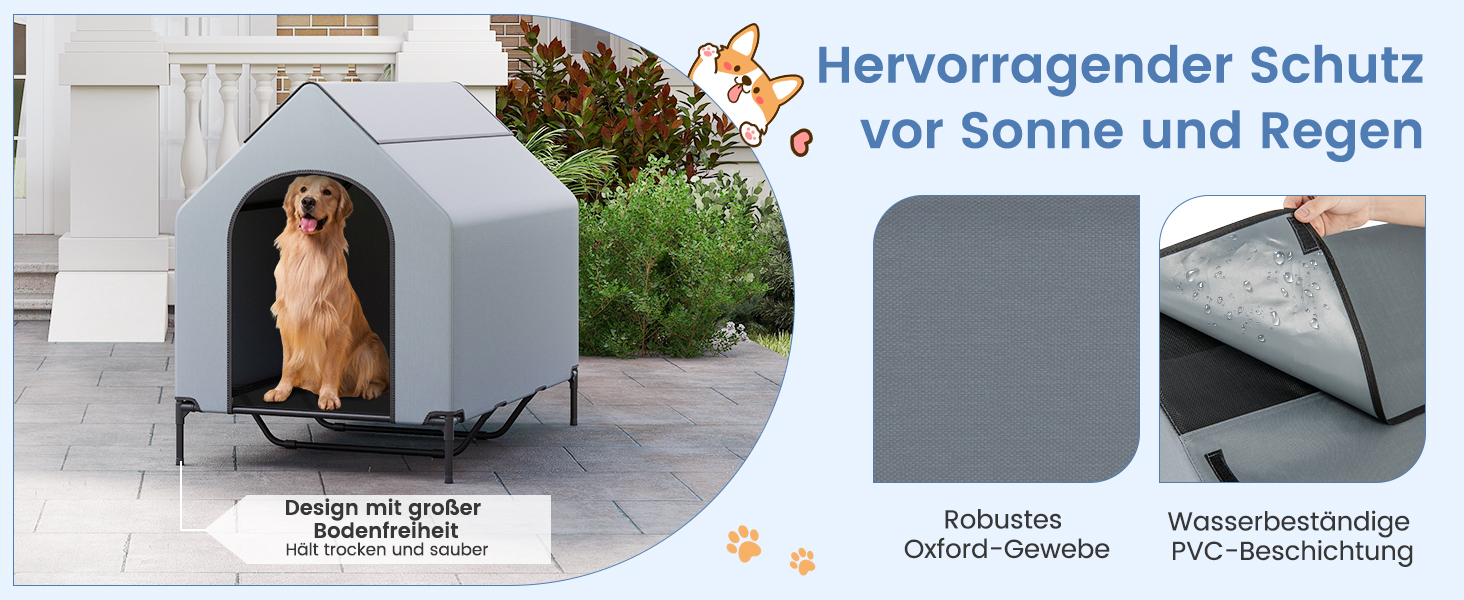 Будка для собак COSTWAY 2 в 1 з лежаком, Outdoor, сіра, 75 x 110 x 106 см