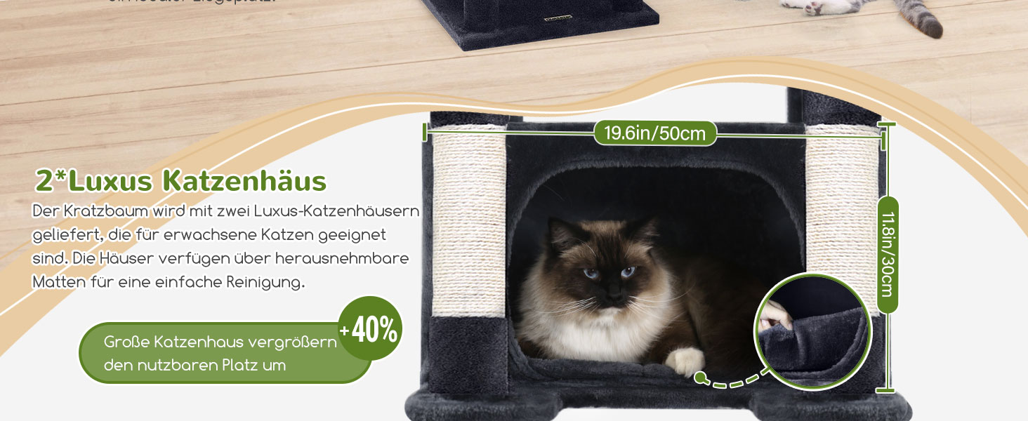 Драбина для котів Globlazer XXL, 188 см, з будиночком, платформами та кошиками. Стабільна, не перекидається, для великих котів. Темно-сірий (S74)