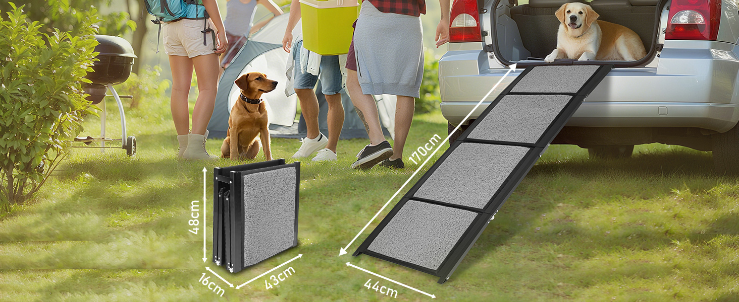 Рампа для собак, складана, 170x44 см – алюмінієва рампа з антиковзким покриттям, до 80 кг, для SUV, легкових авто, автодому
