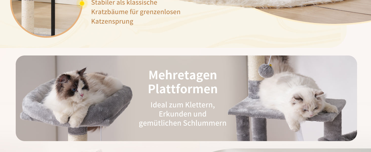 Котячий будиночок Heybly Kratzbaum HCT200SW, 125 см: кігтеточка, будиночок, лежанка, стрибкова платформа, сірий