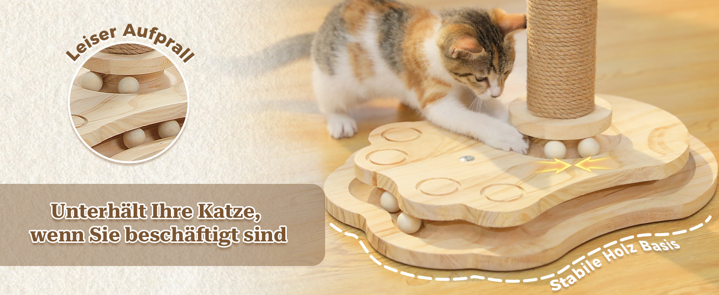 Інтерактивна іграшка для котів PETEPELA з подряпальним стовпчиком у формі ракети, коліщата з кульками, пір'їна, з масиву дерева, багатофункціональна