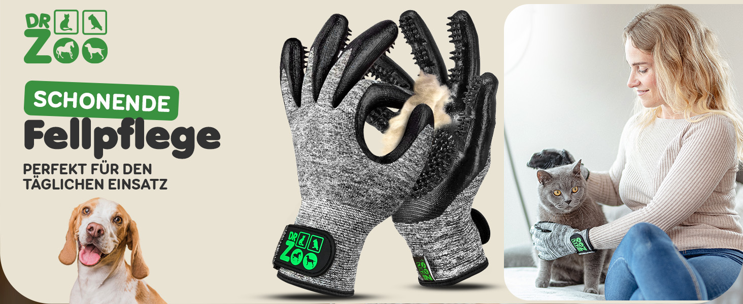 Рукавичка для грумінгу тварин DR Zoo (1 пара, розмір S) – для собак, котів та коней. Ефективне видалення шерсті, м'який дизайн з нопочками, підходить для короткої та довгої шерсті, мокрого та сухого хутра. Підходить для вузьких жіночих рук.