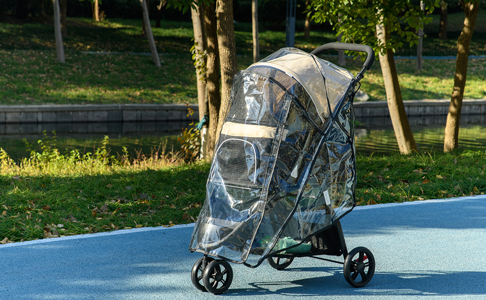 Візок для собак та котів PawHut 2-в-1, складний, до 10 кг, з подушкою, сіткою, дверима, кошиком для зберігання, бежевий