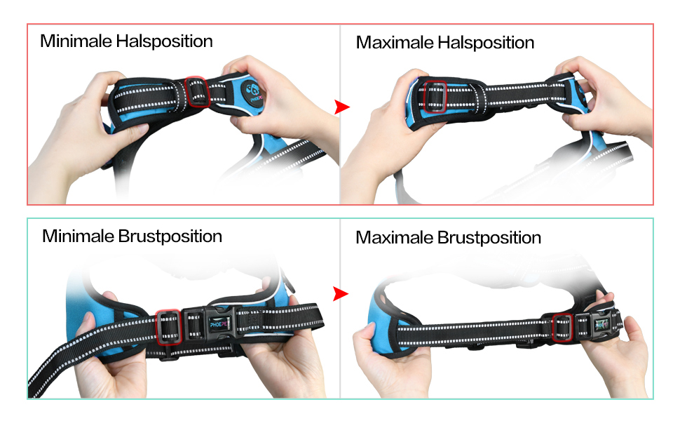 Шлейка для собак PHOEPET, регульована, для прогулянок, з карабіном, світловідбиваючими смугами, ручкою, для середніх та великих собак (L, блакитна)