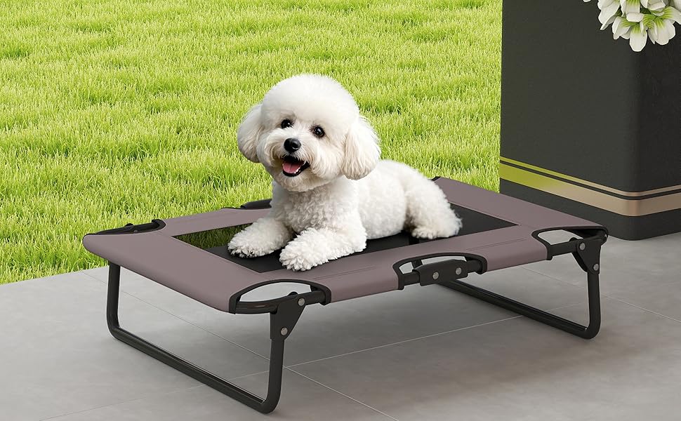 PawHut лежанка для собак на вулицю, піднята лежанка для великих собак, складана лежанка для домашніх тварин з сітчастим сталевим каркасом, лежанка для тварин на вулицю, кемпінг, 107x61x20 см, (Д 75 x Ш 51 x В 18 см, Кофе)