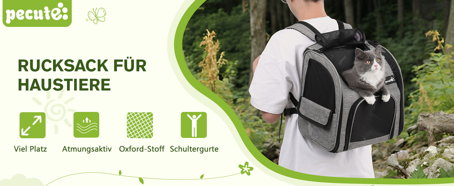 ПЕКЮТ Рюкзак для тварин з сіткою, переноска для кота/собаки, дихаюча та легка, водонепроникна, сіра (M)