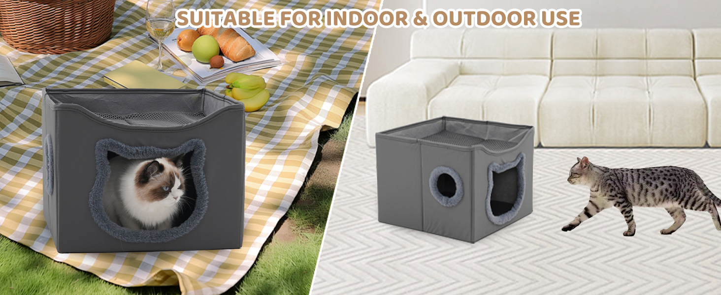 Двоповерховий складаний будиночок для котів Yosamy з когтеточкою, міцний матеріал, можна прати, ліжко для котів в приміщенні, 41x41x35 см