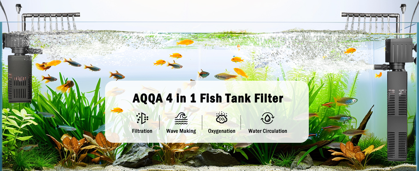 Фільтр для акваріума AQQA 4 в 1, 450 л/год, внутрішній фільтр для акваріумів до 120 л (12 Вт)