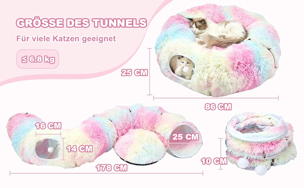 Тунель-ігровий комплекс для котів з лежаком, XXL, з бавовняного плюшу, з іграшками, для котів, кроликів, ховрашків, кольоровий