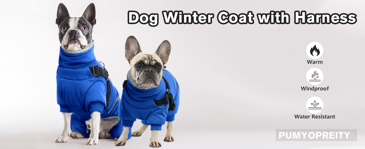 Водонепроникний теплий зимовий одяг для собак середніх порід - теплий комбінезон Onesie з шлейкою, зимова жилетка, теплий пуловер для собак з кільцями D (Синій, M)