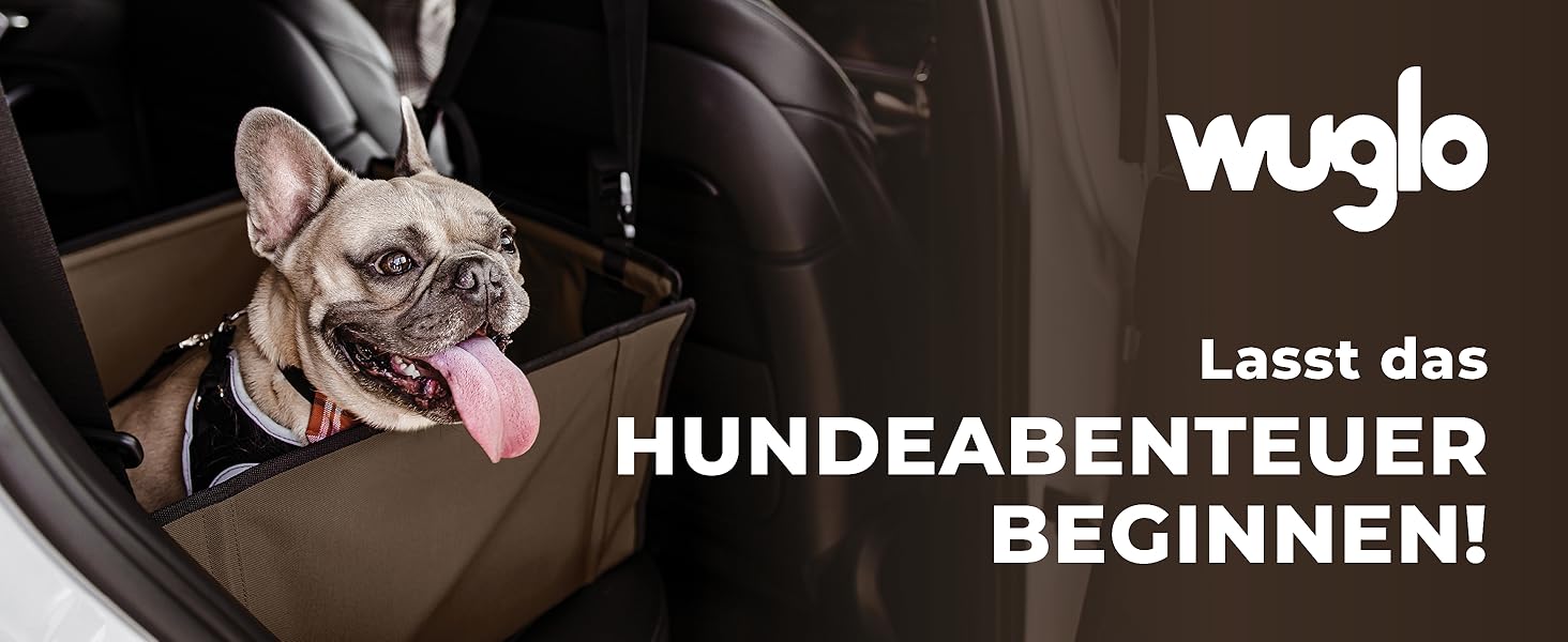 Автомобільний сидіння для собак WUGLO Extra Stable - посилене, для маленьких та середніх собак, 4 ремені, водонепроникне, коричневе