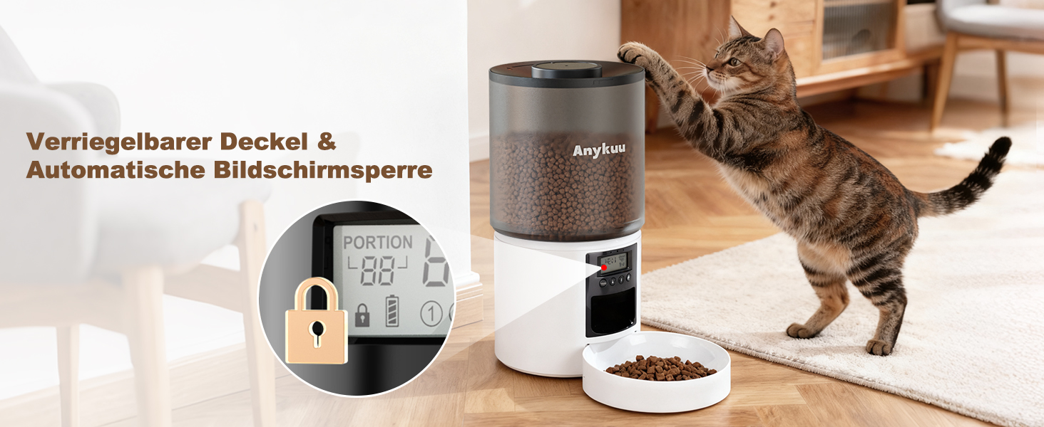 Автоматичний годівниця для котів та собак Anykuu 4L з таймером та контролем порцій. Автоматичний диспенсер для сухого корму з функцією запису (10с) для маленьких та середніх тварин, білий