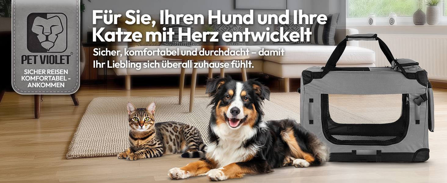 PET VIOLET Транспортна переноска для собак та котів – складана, міцна, сіра, 50x34x36 см