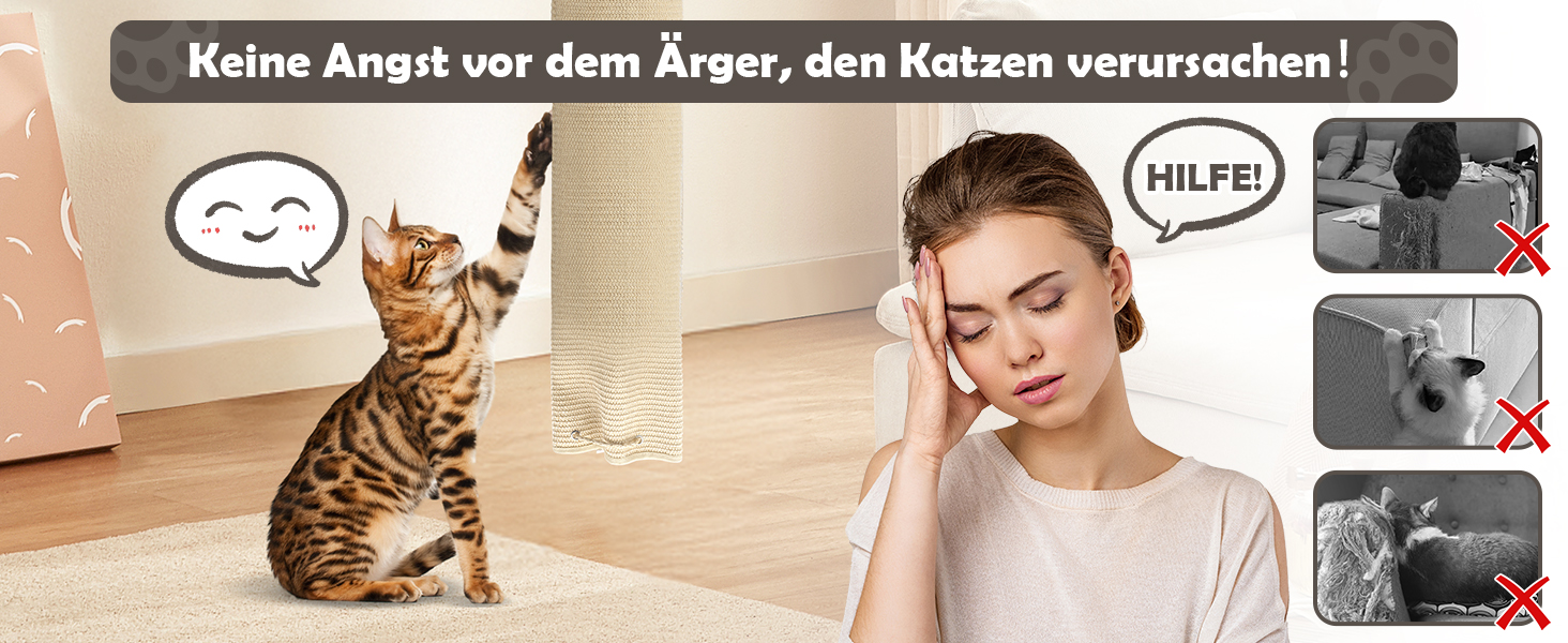 Кліматизатор для котів BSWAY 16x16x240 см, котяче канатне дерево, мішок з сизалю, котячий кліматизатор з гачками та наповнювачем