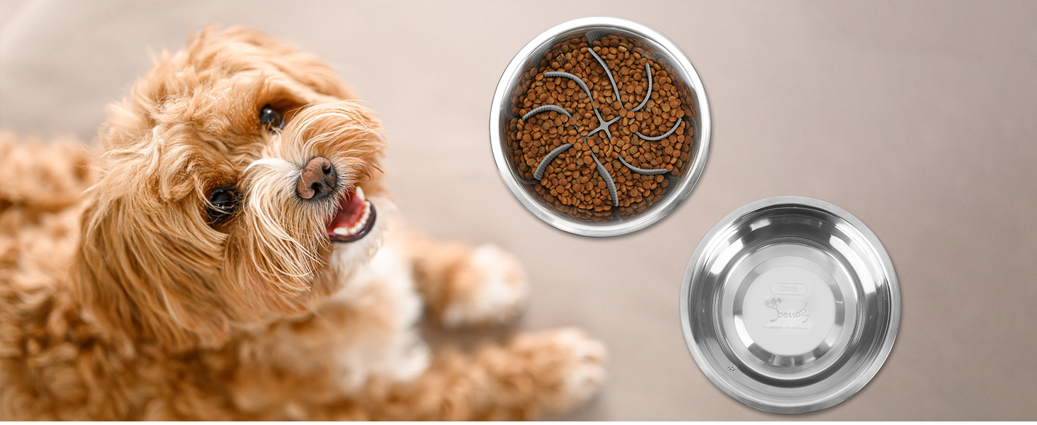 PETTOM 2 шт. миски для собак з нержавіючої сталі з вставкою протиковтання, 2-в-1 миска протиковтання для собак, годівниця для собак 1560 мл з неслизьким силіконовим дном, миска протиковтання для собак великих та середніх порід Ø21 см - 2 миски та 1 вставка