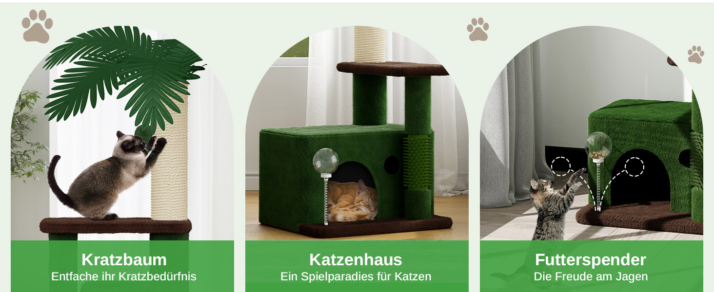 Котячий комплекс Kratzbaum 90 см: кігтеточка, будиночок та іграшки для котів (зелений)
