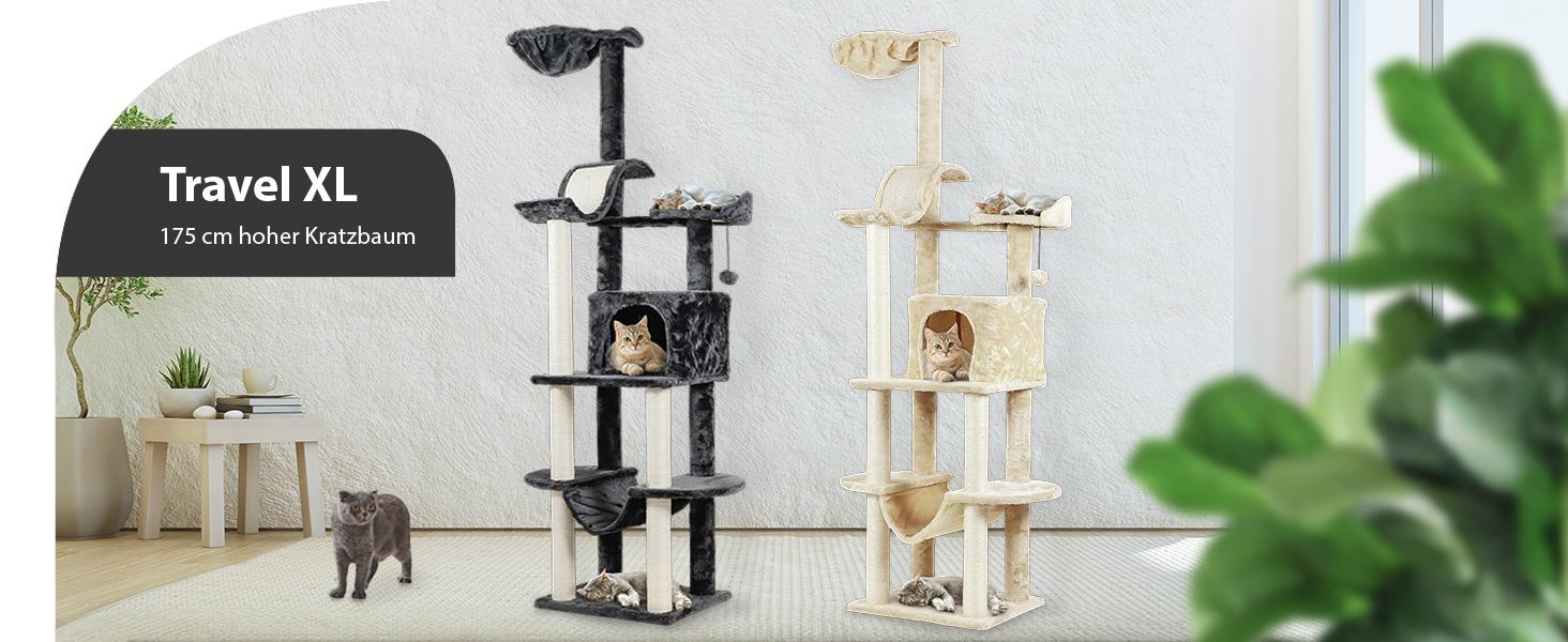 Дряпальня для котів Rohrschneider Katzenbaum Travel XL з іграшкою та гамаком - стабільна кігтеточка для великих котів, бежева