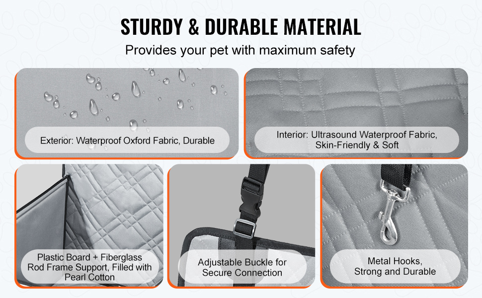 Автокрісло для собак VEVOR, сіре, до 12 кг, з підтримуючою рамою та страхувальним ременем