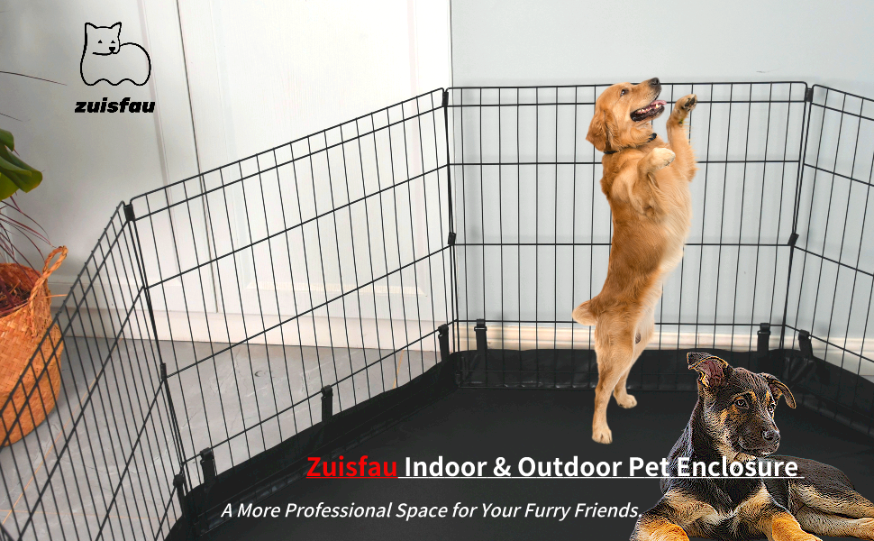Захист для собачого вольєра Zuisfau, сітчаста верхня частина, сумісний з 61 см, 8 панелей, металевий вольєр, чорний, з гачками. (Тільки захист, вольєр не входить до комплекту)