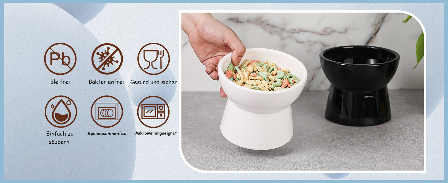 Підвищена годівниця для котів, керамічна - миска для води та їжі, антиблювотний дизайн, 550 мл, білий колір