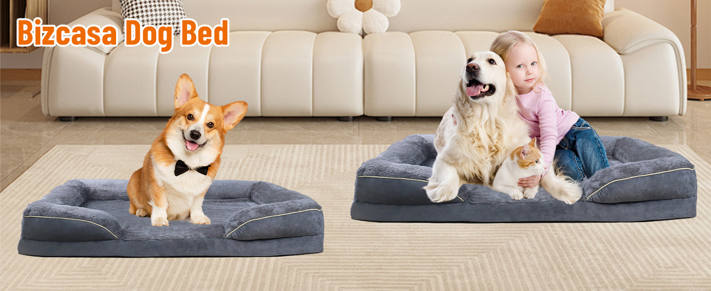 Ортопедичне ліжко для собак, корзина для собак, м'яка підстилка, диван для собак, подушка для собак, корзинка для собак з високим бортиком, знімний та пральний чохол, 91 x 69 x 18 см, неслизьке дно