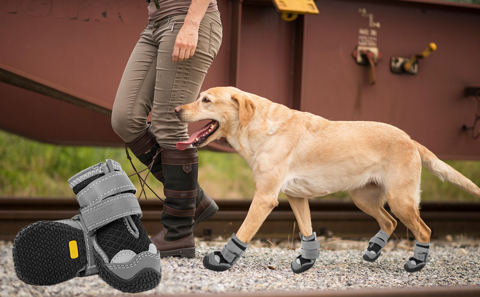 Черевики для собак середніх порід, неслизькі, з світловідбиваючими смугами, захист лап для снігоходів/прогулянок/відпочинку на природі/підлоги (2) сірі