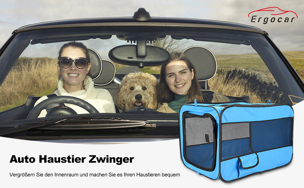Складана переносна переносна коробка для собак Ergocar для автомобіля, блакитна, з підстилкою з флісу