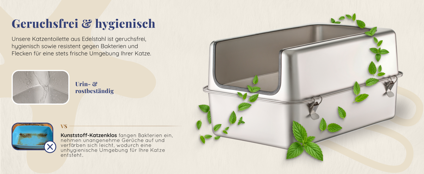 Набір для туалету кота з нержавіючої сталі XXL: легкий у чищенні, антибактеріальний, з високим бортиком, об'єм 38л, антивитікання та антипригарне покриття, з лопаткою та килимком