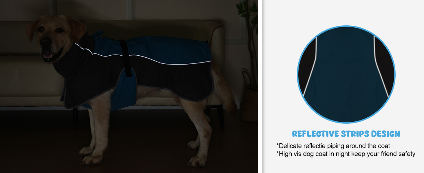 Водонепроникна куртка для собак, світловідбиваюча, вітронепроникна, тепла зимова куртка з м'яким флісовим підкладкою для маленьких та великих собак, для активного відпочинку на природі, кемпінгу та походів у холодну погоду, блакитна, XL (довжина спини: 60 см)