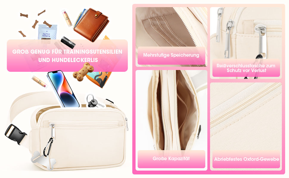 Лекарська сумочка для собак, сумка для тренування з практичним відкриванням однією рукою | Сумочка для собак для тренування та виховання цуценят | Сумка для прогулянок з собакою з диспенсером для пакетів та гачком для кріплення. Білий колір