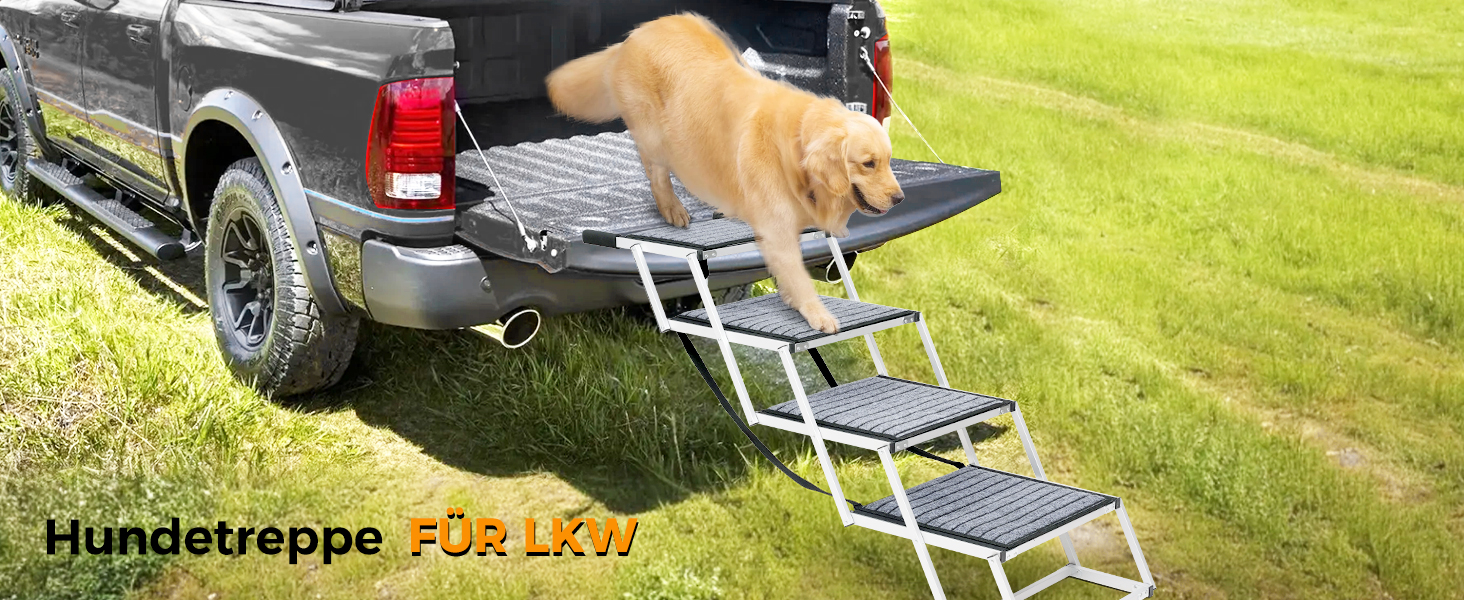 Сходинка для собак у машину: широка, 4 сходинки, з килимом, для великих собак, вантажівок та SUV (підтримка до 100 кг)