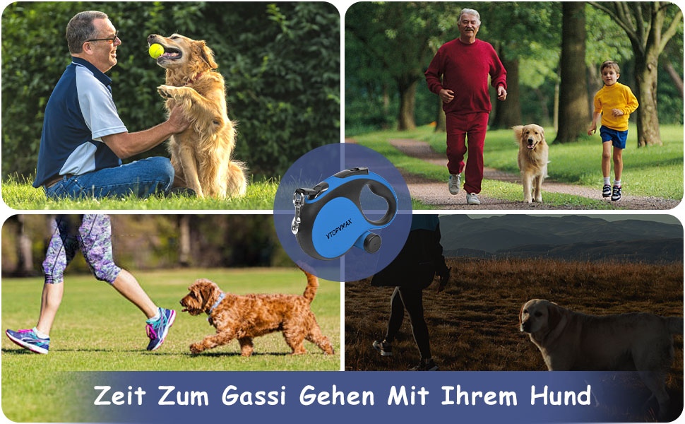 Висувна поводок для собак VTOPVMAX - для середніх та великих собак до 50 кг | Міцний поводок з безпечним кабелем, дозатор для відходів та гальмо однією рукою (Білий) Білий (8 м, Синій)