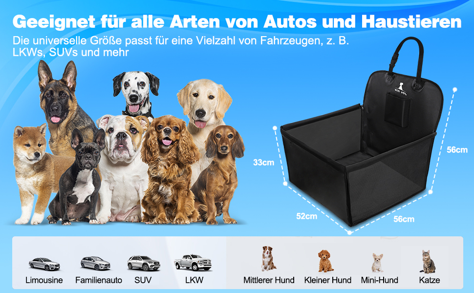 Автокрісло для собак, авточохол для собак малого та середнього розміру, з ременями безпеки, водовідштовхувальний, складаний
