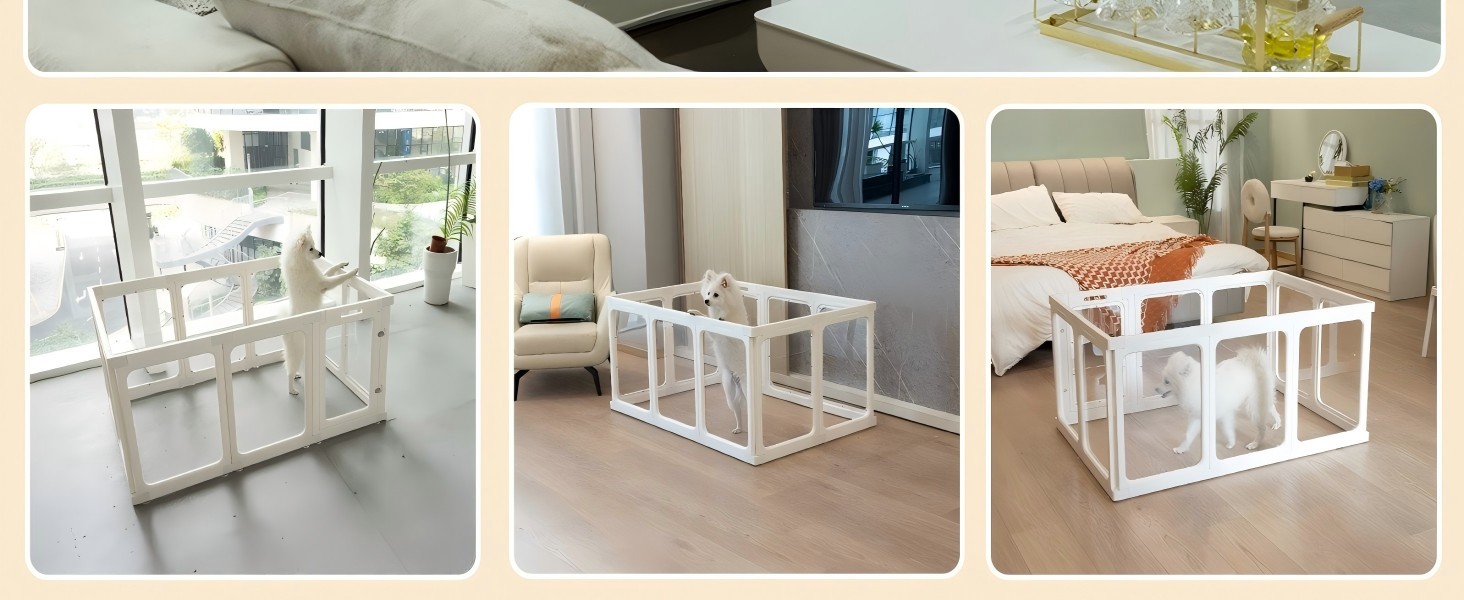 Акриловий вольєр для цуценят, 60 см, прозорий захист для собак, портативний вольєр для цуценят та собак середніх розмірів, для використання в приміщенні та на вулиці, 10 панелей, білий