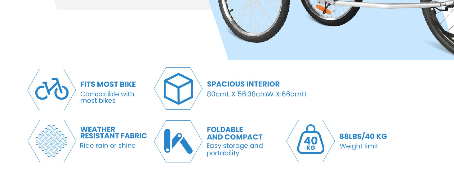 SEPNINE® Причіп для собак XL 2-в-1, велосипедний та візок для собак до 40 кг, складний з гальмами та зчіпним пристроєм, для середніх та великих собак - Синій (Жовтий - до 40 кг)