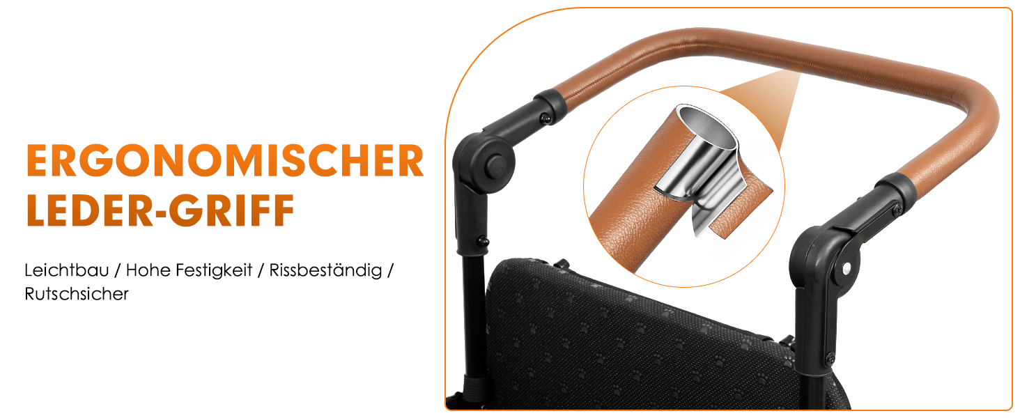 Візок для собак Snagle Paw з заднім люком та рампою, великий, складний, для великих та середніх собак, з регульованою ручкою та стоянковим гальмом, 4 колеса для прогулянок, джоггінгу, подорожей, до 90 кг, чорний/помаранчевий