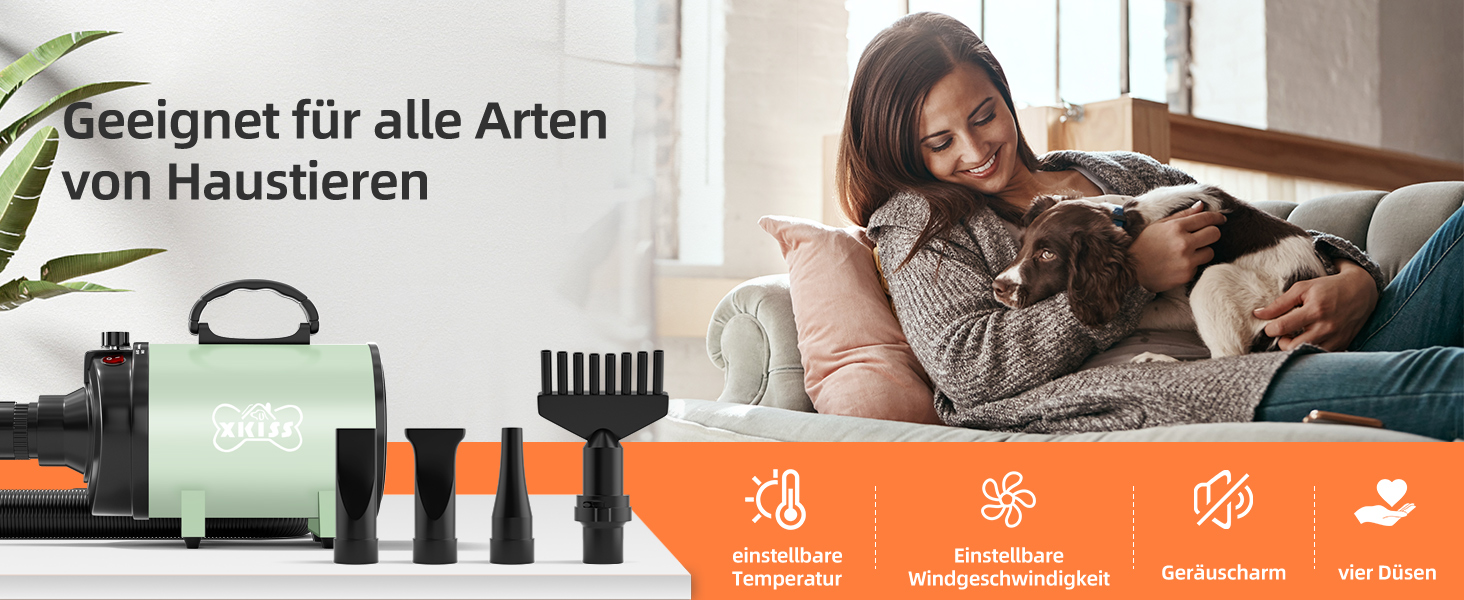 XKISS Професійний набір для грумінгу собак 2800W з пилососом для шерсті, фен для собак, машинка для стрижки собак, видалення шерсті (зелений)