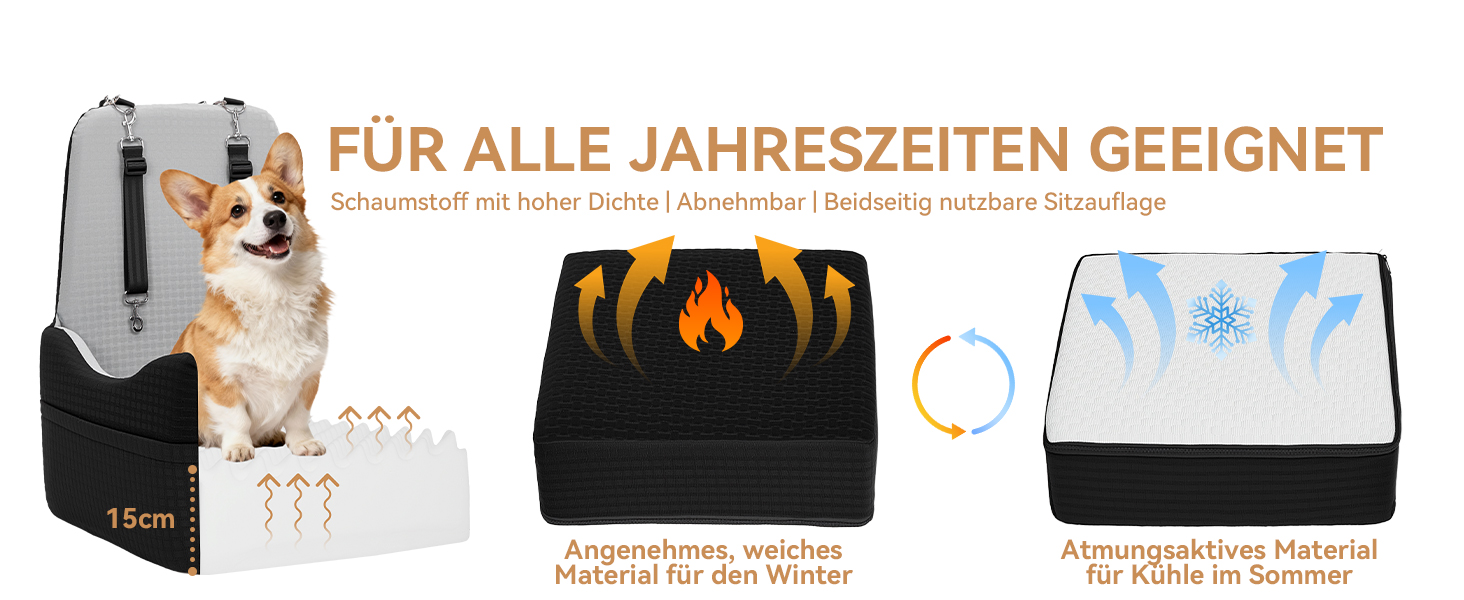 Автокрісло для собак PETSFIT до 15 кг з пам'яттю, 2 відділення, чорно-сірий