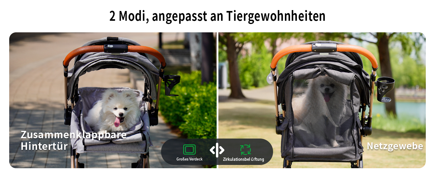 Візок для собак EchoSmile, складаний, до 20 кг, для маленьких та середніх собак та котів, з регульованою ручкою, амортизаторами та знімним чохлом (сірий)