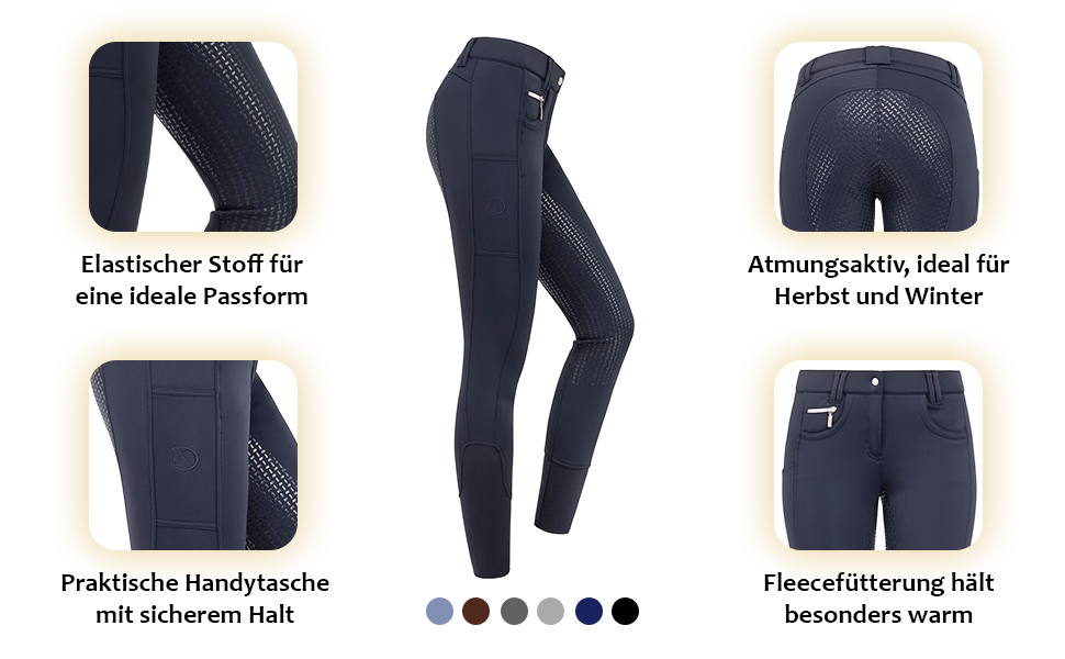 Зимові жіночі рейтузи Riders Choice з флісу та силіконовим повним обтягом - колекція RidersDeal для вершників, колір Navy, розмір 40