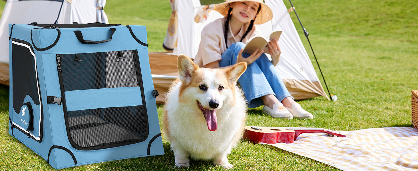 Складана переносна переносна коробка для собак Snagle Paw, стабільна переноска для заднього сидіння автомобіля з підголовником, металевий каркас, переноска для подорожей для середніх/великих собак, переноска з сітчастими дверцятами та м'якою оббивкою (68см x 60см x 63см)