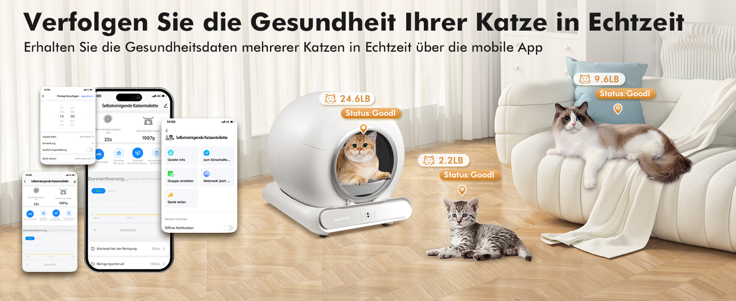 Автоматичний лоток для котів з самоочищенням, 65л, з контролем піску, керуванням через додаток, низький вхід, великий простір, для кількох котів