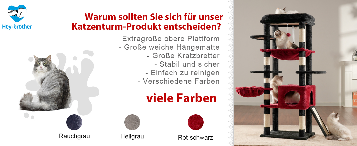 Котячий будиночок Hey-brother Kratzbaum: багатоярусний, 145 см, з лежаком, гамаком та кошиком (червоно-чорний)