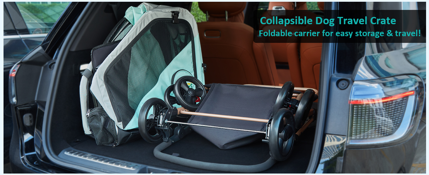 Візок для собак Ownpets - 3в1, для собак середніх порід (до 30 кг), блакитний, з автотранспортною коробкою, поворотні колеса та амортизація