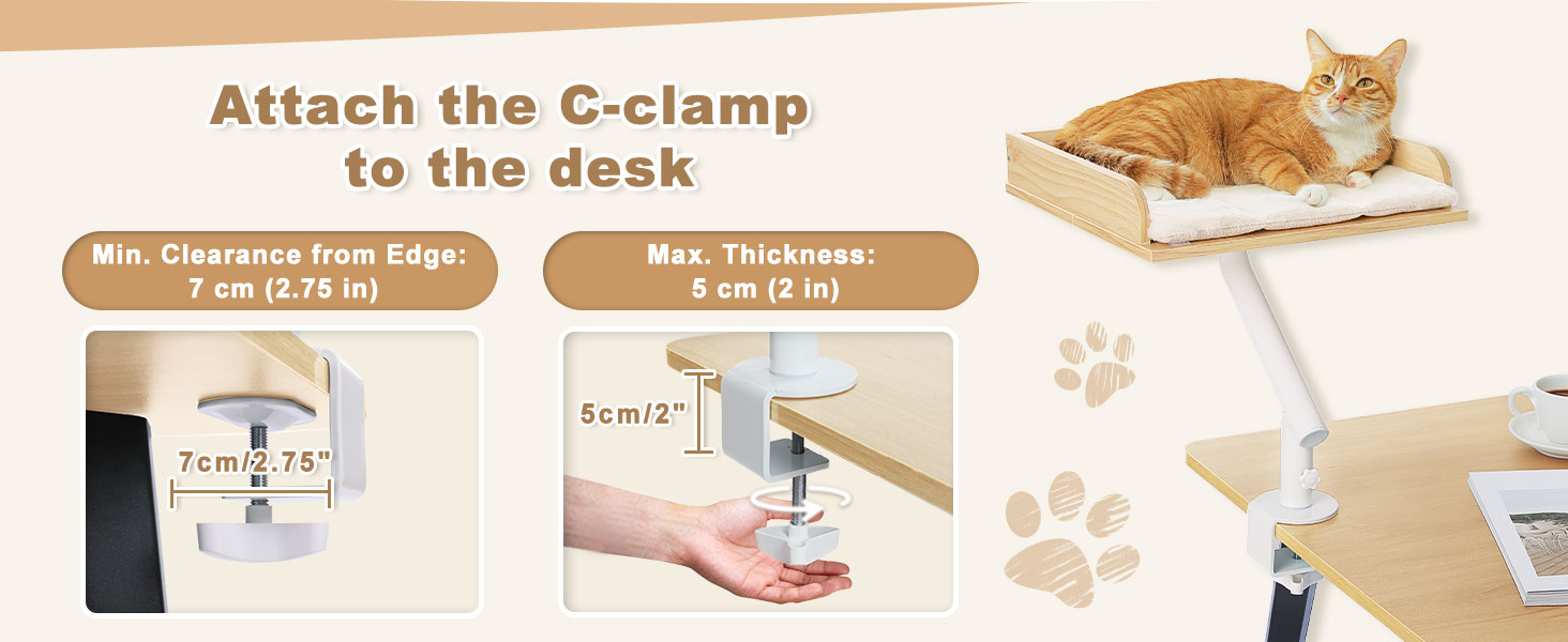 PAWZ Road: ліжко для кота на стіл, дерев'яне ліжко для котів, кошик для котів, 360° обертання та регулювання висоти, гамак для котів для дряпання, підтримує до 23 кг (Бежевий, прямокутне дерево)