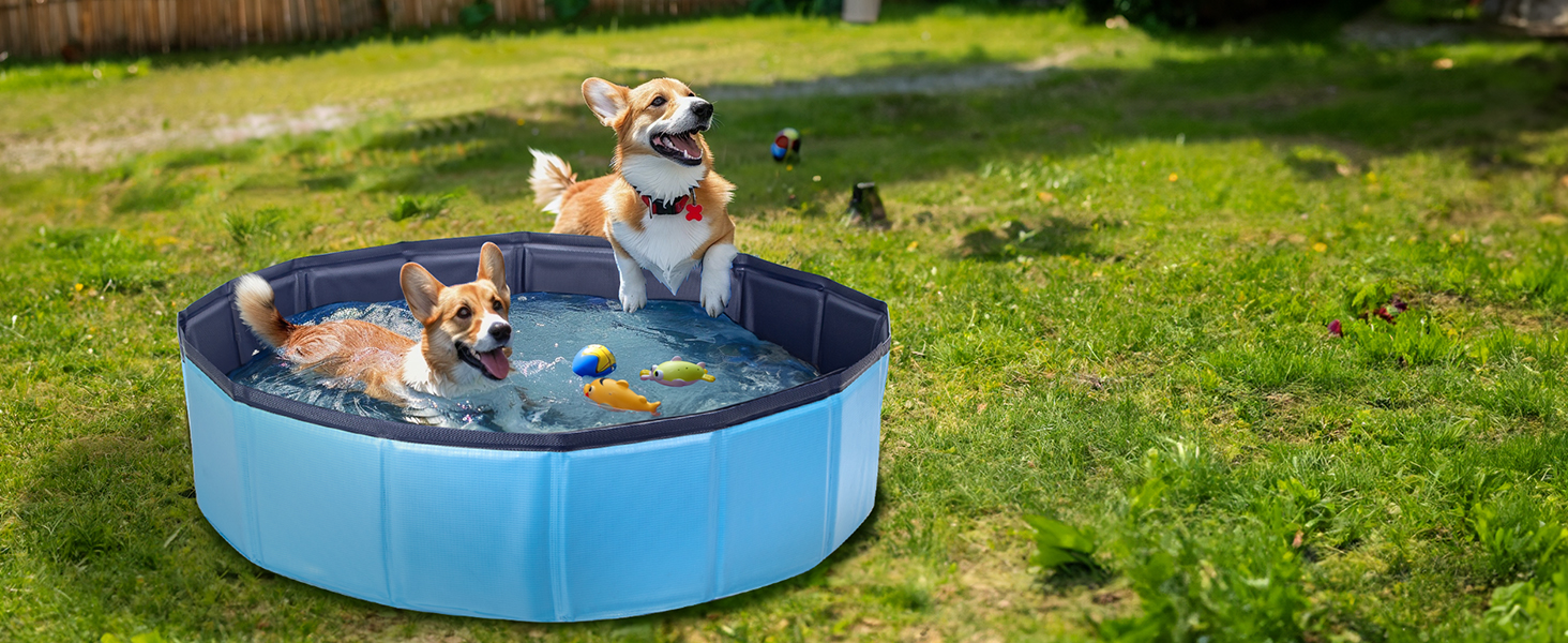 Басейн для собак Nobleza - басейн-плавальний басейн для великих і малих собак, котів, 80*20 см та 120*30 см, блакитний та жовтий