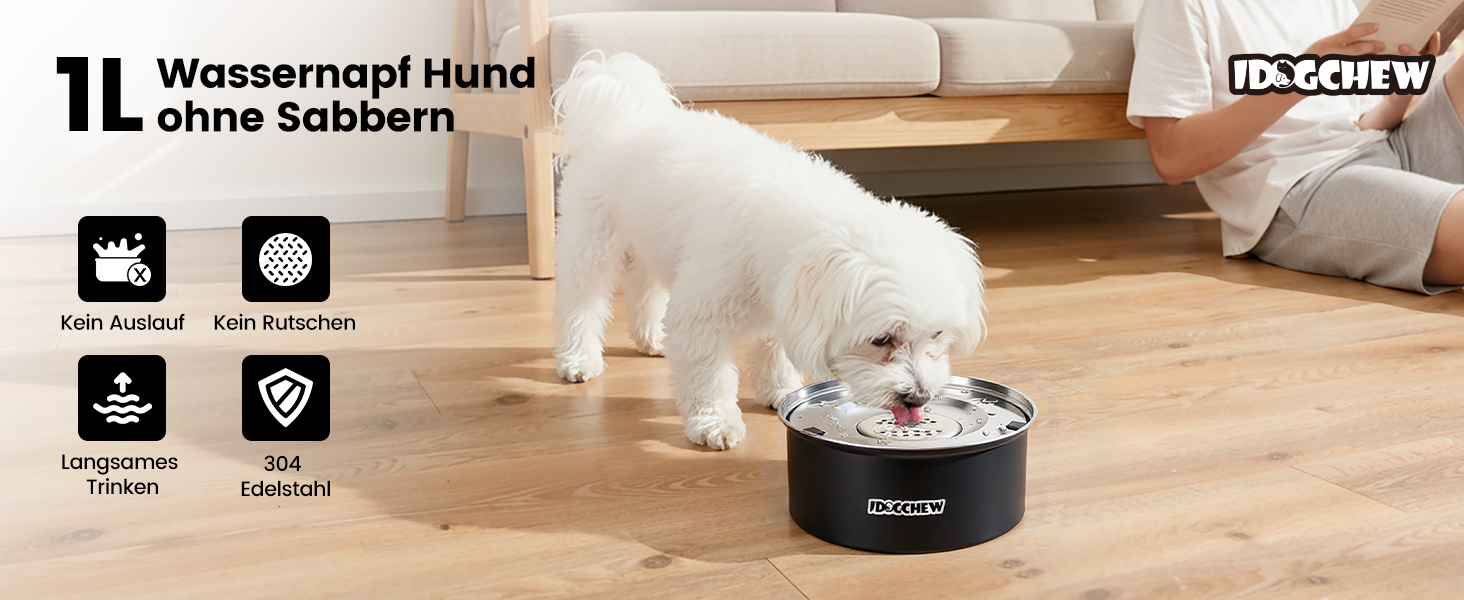 Миска для собак 1л без обливання, з нержавіючої сталі, чорна. Анти-обливання, з протиковзким дном, легко миється, сумісна з посудомийною машиною