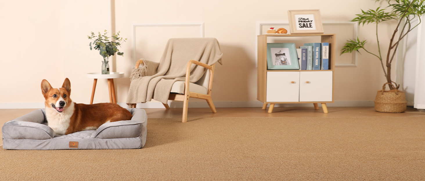 Ортопедичне ліжко для собак великих порід, ергономічне диван-лежанка з піною у формі ковчега, водонепроникне, неслизьке ліжко для собак 89x63 см, світло-сірий (світло-сірий, Д 89 x Ш 63 x В 17 см)