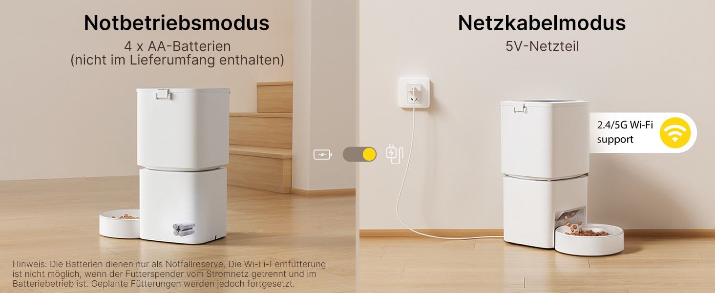 Автоматична годівниця для котів та собак WiFi 5L, управління зі смартфона, 1-10 порцій/день (біла)