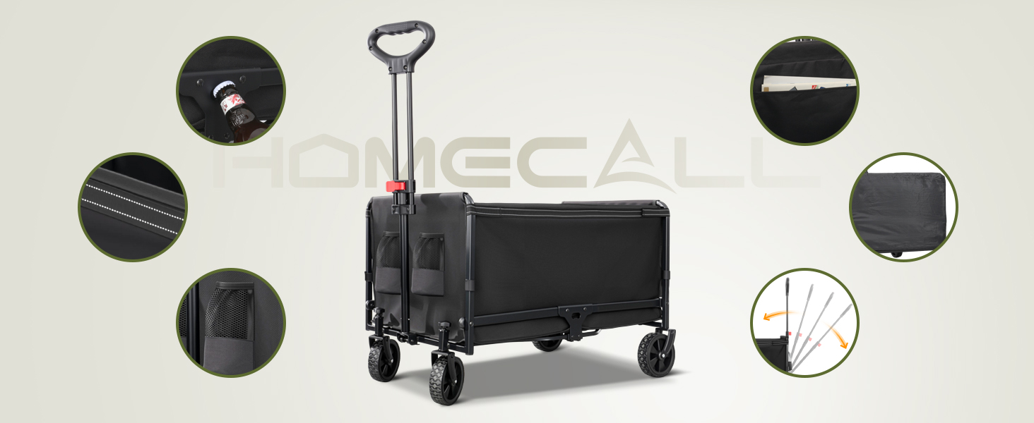 Складаний візок Bollerwagen 120L, до 120 кг з дощеміцким покриттям, тримачем для напоїв, світловідбиваючими смугами. Ідеальний для собак, покупок, кемпінгу, пляжу, транспортування та відпочинку на природі.